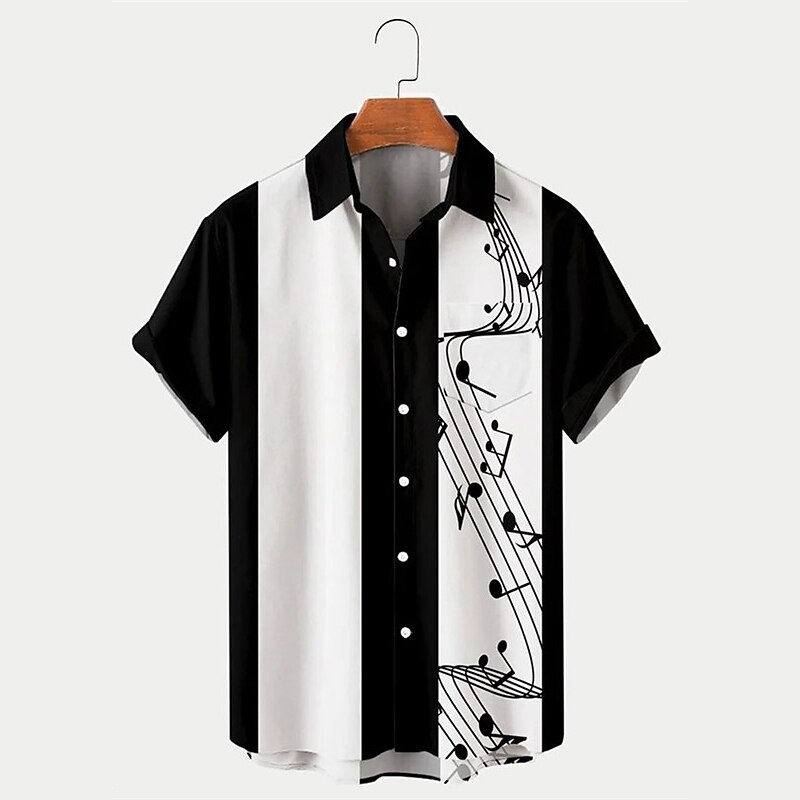 Men's Shirt Button Up Shirt Casual Shirt Summer Shirt Bowling Shirt Graphic Prints Musical Notes Turndown Black Pink Blue Green Street Daily Short Sleeve Print Clothing Apparel Fashion 1950s Casual