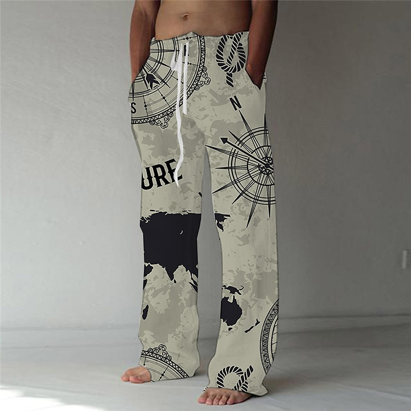 Men's Trousers Summer Pants Beach Pants Elastic Drawstring Design Front Pocket Straight Leg Graphic Prints Graffiti Comfort Soft Casual Daily Fashion Designer Black White
