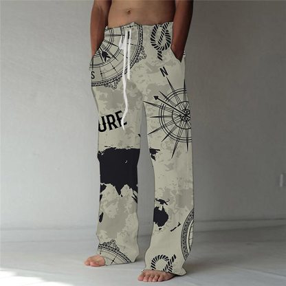 Men's Trousers Summer Pants Beach Pants Elastic Drawstring Design Front Pocket Straight Leg Graphic Prints Graffiti Comfort Soft Casual Daily Fashion Designer Black White