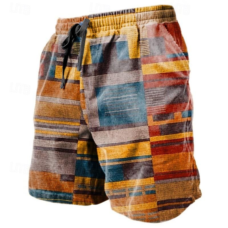 Men's Graphic Color Block Stripe Shorts Summer Shorts Beach Shorts Mid