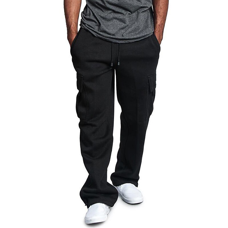 Men's Cargo Sweatpants Fleece Pants Sweatpants Joggers Trousers Drawstring Elastic Waist Multi Pocket Solid Color Windproof Outdoor Full Length Casual Daily Fashion Streetwear Loose Fit Black White