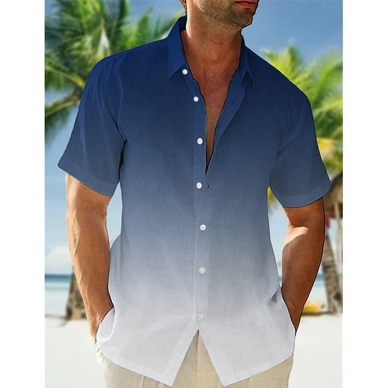 Men's Shirt Summer Shirt Beach Wear Button Up Shirt Casual Shirt Pink Navy Blue Blue Orange Green Short Sleeve Gradient Lapel Casual Daily Clothing Apparel Fashion Comfortable