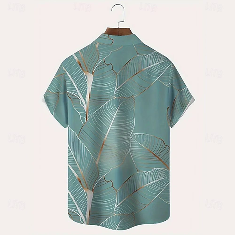 Men's Palm Leaf Tropical Plants Summer Hawaiian Shirt Button Up Shirt Short Sleeve Hawaiian Resort Vacation Holiday Beach Wear Summer Spring Turndown Collared Shirts Front One Pocket Green Blue