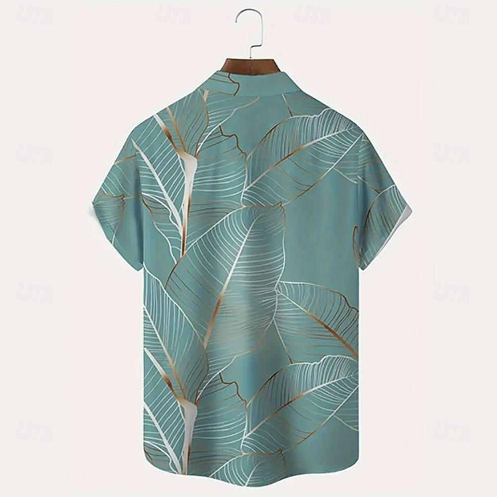 Men's Palm Leaf Tropical Plants Summer Hawaiian Shirt Button Up Shirt Short Sleeve Hawaiian Resort Vacation Holiday Beach Wear Summer Spring Turndown Collared Shirts Front One Pocket Green Blue