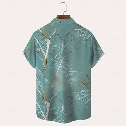 Men's Palm Leaf Tropical Plants Summer Hawaiian Shirt Button Up Shirt Short Sleeve Hawaiian Resort Vacation Holiday Beach Wear Summer Spring Turndown Collared Shirts Front One Pocket Green Blue