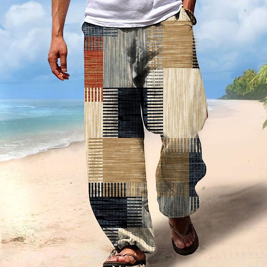 Men's Trousers Summer Pants Beach Pants Drawstring Elastic Waist 3D Print Stripe Graphic Prints Geometry Comfort Casual Daily Holiday Streetwear Hawaiian Yellow Blue