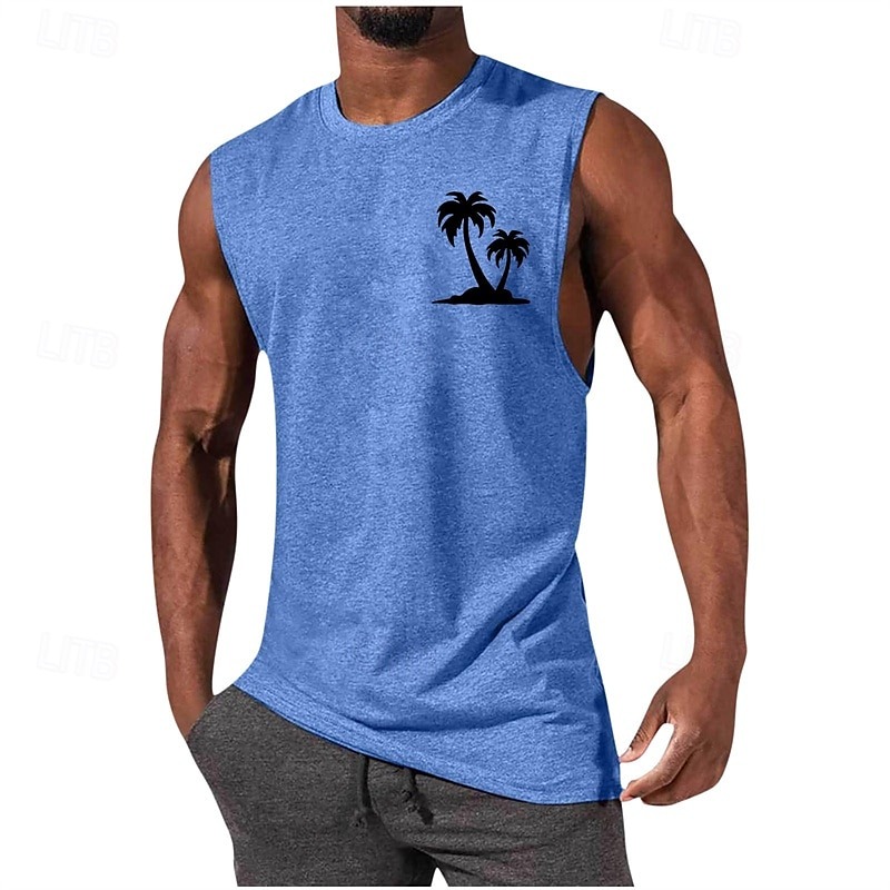 Men's Tank Top Vest Top Undershirt Sleeveless Shirt Sleeveless Crew Neck Summer Coconut Tree Fashion Designer Basic Print Vacation Street Going out Black White Wine Top Tee for Men