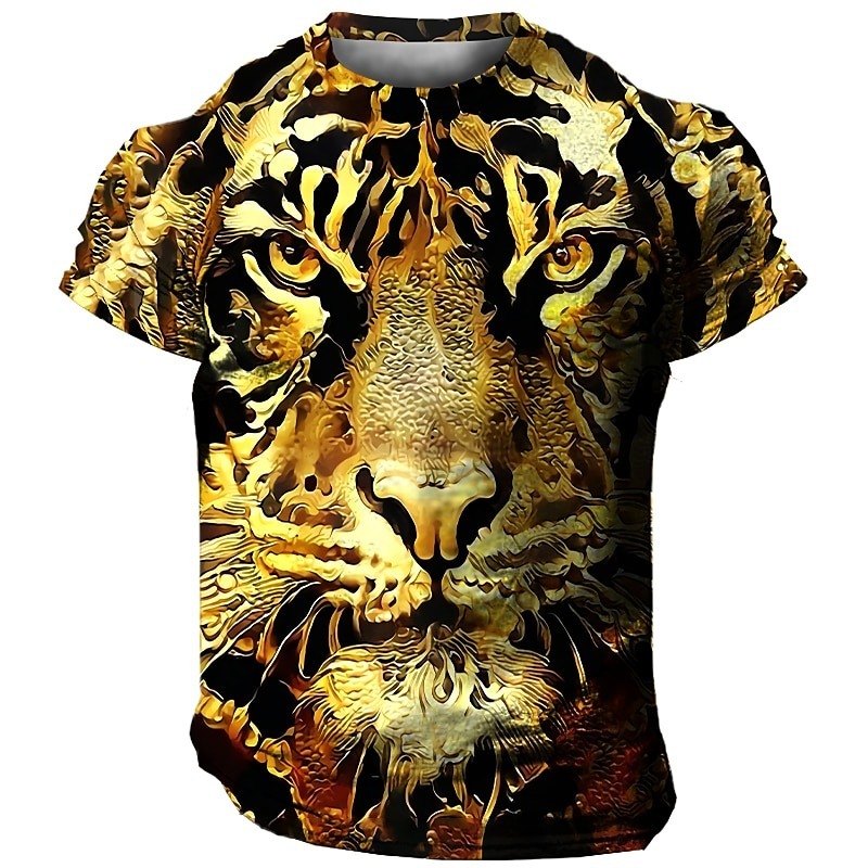 Men's Graphic Animal Tiger T shirt Short Sleeve T shirt 3D Print Crew Neck Shirt Vintage Fashion Designer Outdoor Daily Sports Light Yellow Dark Yellow Yellow Spring & Summer Clothing Apparel S M L