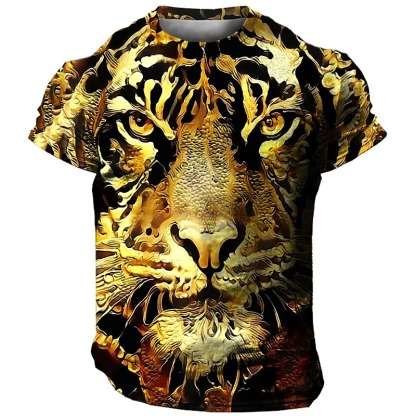 Men's Graphic Animal Tiger T shirt Short Sleeve T shirt 3D Print Crew Neck Shirt Vintage Fashion Designer Outdoor Daily Sports Light Yellow Dark Yellow Yellow Spring & Summer Clothing Apparel S M L