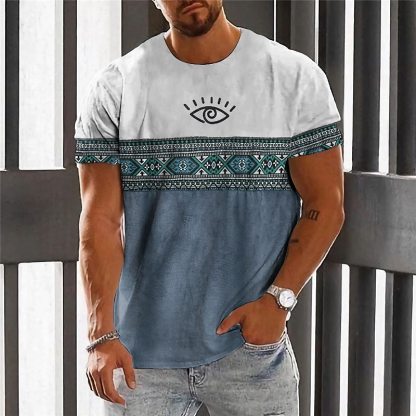 Men's Graphic Color Block Tribal T shirt Short Sleeve T shirt 3D Print Crew Neck Shirt Fashion Designer Ethnic Outdoor Daily Sports Blue Brown Green Spring & Summer Clothing Apparel S M L XL 2XL 3XL