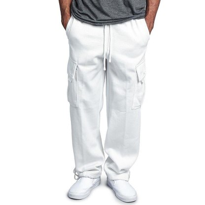 Men's Cargo Sweatpants Fleece Pants Sweatpants Joggers Trousers Drawstring Elastic Waist Multi Pocket Solid Color Windproof Outdoor Full Length Casual Daily Fashion Streetwear Loose Fit Black White