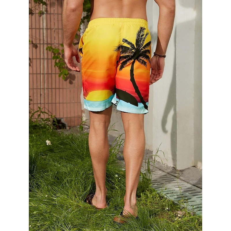 Men's Graphic Coconut Tree Swimming Trunks Board Shorts Swim Shorts Mid Waist Streetwear Hawaiian Boho Casual Daily Holiday Drawstring Elastic Waist 3D Print Designer Clothing Apparel
