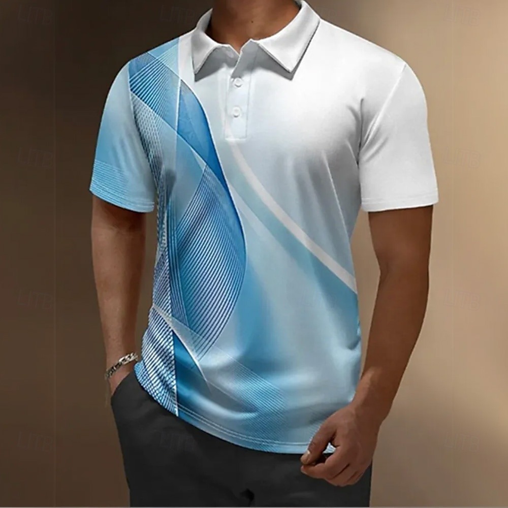 Men's Stripes Geometic Polo Short Sleeve Polo Shirts Collared Shirts C