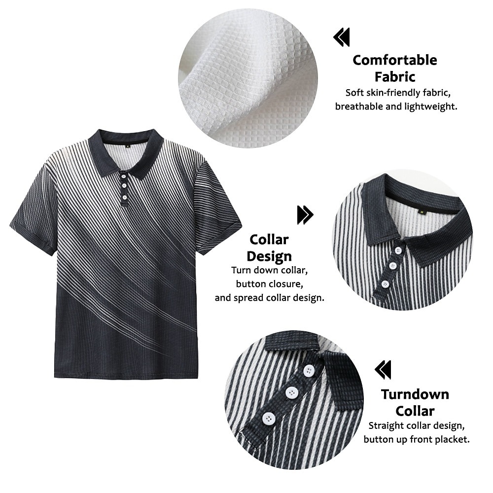 Men's Geometric Waffle Polo Shirts Golf Shirt Short Sleeve Polo Shirts Collared Shirts Business Casual Vacation Wear Formal Wear Festival Wear Buttons 3D Print Black White Yellow