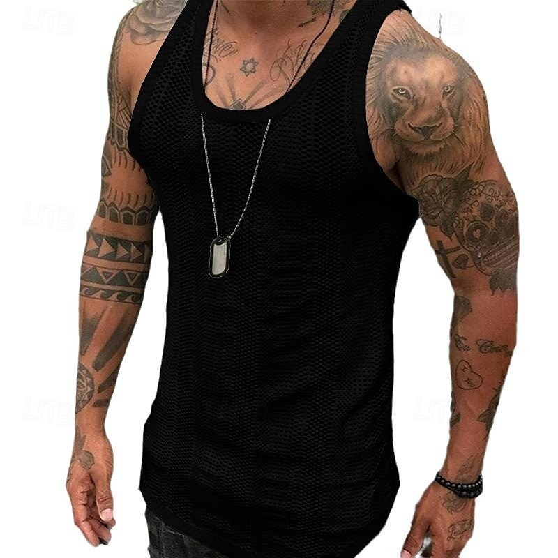 Men's Tank Top Undershirt Sleeveless Shirt Sleeveless Crew Neck Summer Solid Color Fashion Designer Muscle Knitted Outdoor Vacation Black White Army Green Top Tee for Men