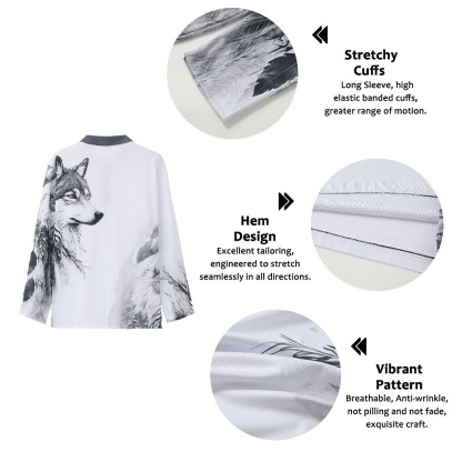 Men's Wolf Polo Shirts Golf Shirt Long Sleeve Polo Shirts Collared Shirts Casual Funny Streetwear Vacation Wear Party Outfits Buttons 3D Print Blue-Green Red Blue