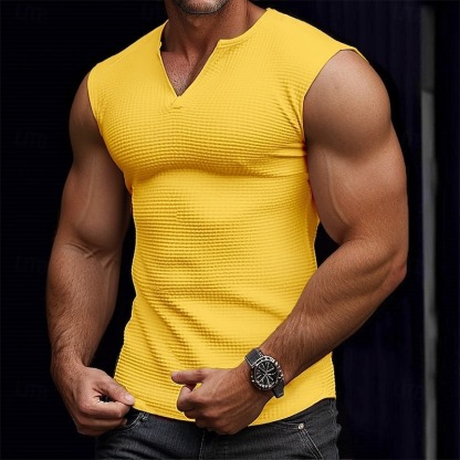 Men's Waffle Tank Top Tank Top Vest Undershirt Sleeveless Shirt Plain V Neck Street Casual Sleeveless Clothing Apparel Fashion Classic Comfortable Big and Tall