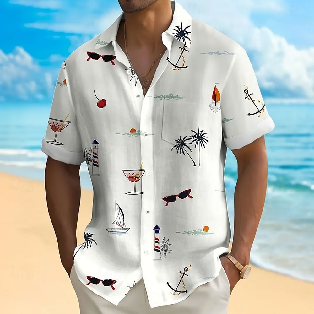 Men's Coconut Tree Tropical Plants Summer Hawaiian Shirt Button Up Shi