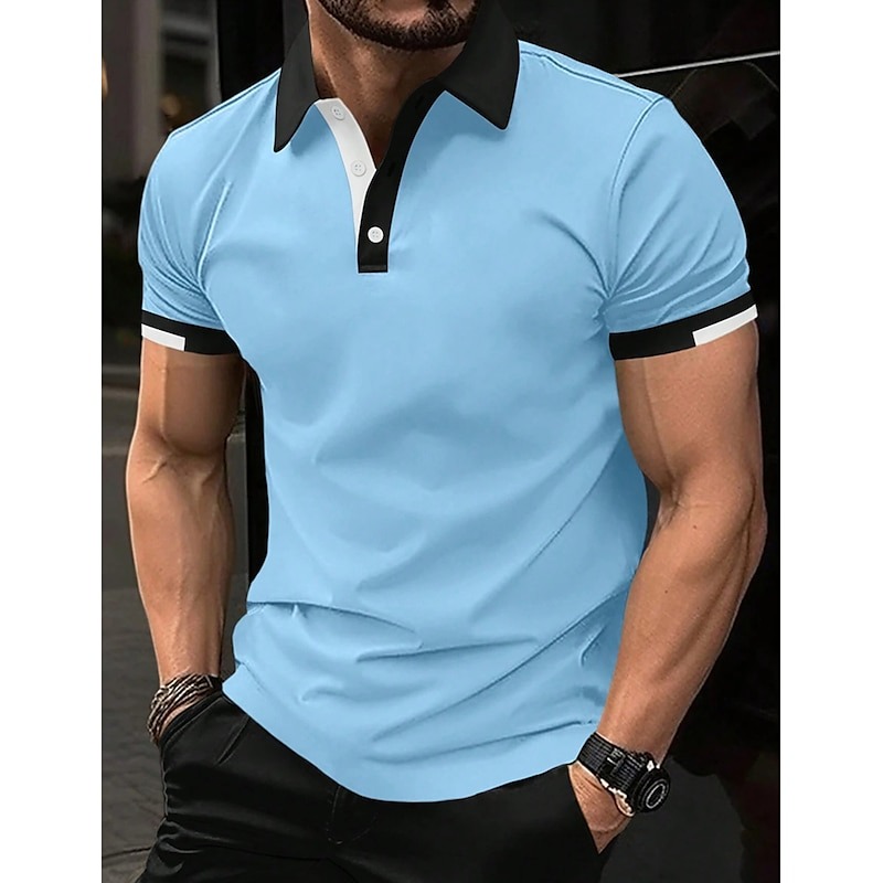 Men's Sport Polo Golf Shirt Casual Sports Tops Ribbed Polo Collar Short Sleeve Fashion Basic Solid Color Patchwork Summer Regular Fit Black White Red Blue Green Sport Polo