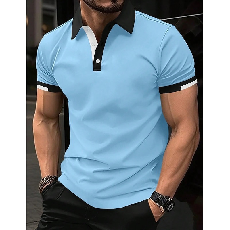 Men's Sport Polo Golf Shirt Casual Sports Tops Ribbed Polo Collar Short Sleeve Fashion Basic Solid Color Patchwork Summer Regular Fit Black White Red Blue Green Sport Polo