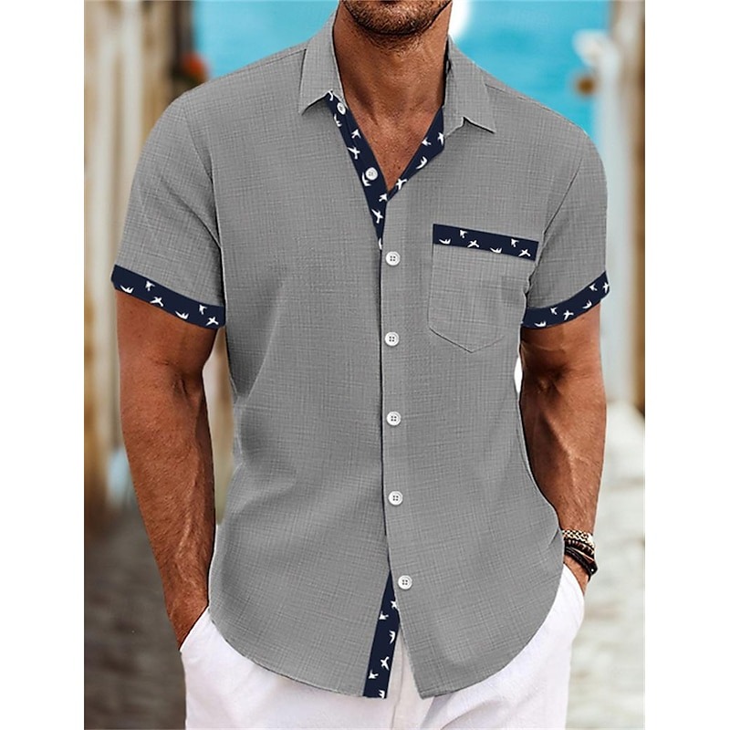 Men's Shirt Linen Shirt Summer Shirt Beach Wear Button Up Shirt White Blue Green Khaki Short Sleeve Plain Collar Summer Spring Casual Daily Clothing Apparel