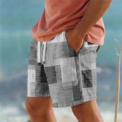 Men's Color Block Patchwork Geometry Swimming Trunks Board Shorts Swim Shorts Mid Waist Vacation Hawaiian Holiday Vacation Holiday Beach Drawstring with Mesh lining Elastic Waist Designer Clothing