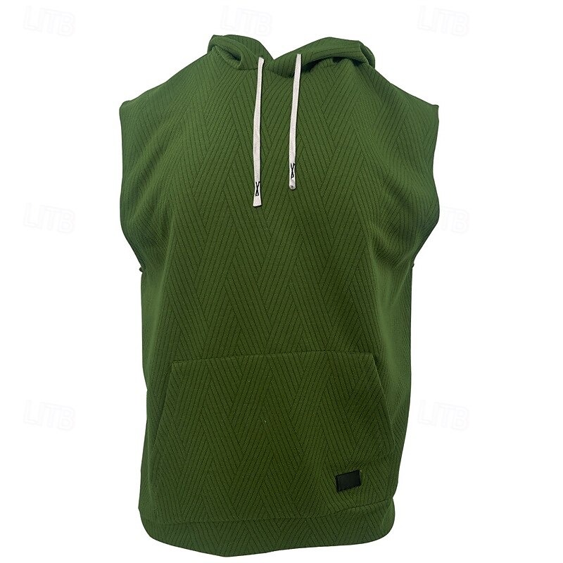 Men's Tank Top Vest Top Undershirt Sleeveless Shirt Sleeveless Hooded Summer Plain Fashion Designer Basic Jacquard Front Pocket Vacation Street Going out Black White Khaki Top Tee for Men