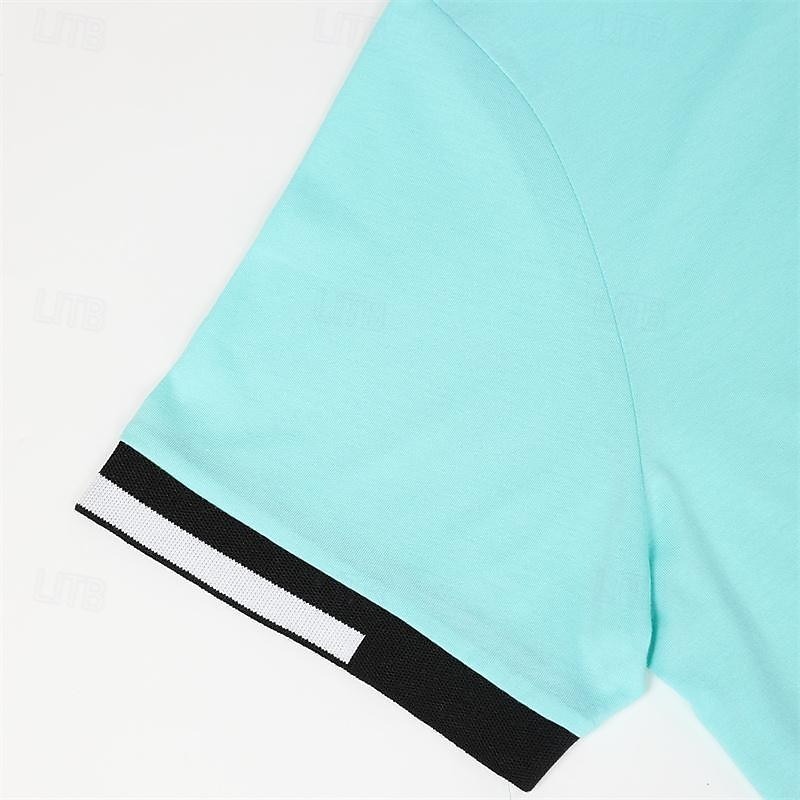 Men's Sport Polo Golf Shirt Casual Sports Tops Ribbed Polo Collar Short Sleeve Fashion Basic Solid Color Patchwork Summer Regular Fit Black White Red Blue Green Sport Polo