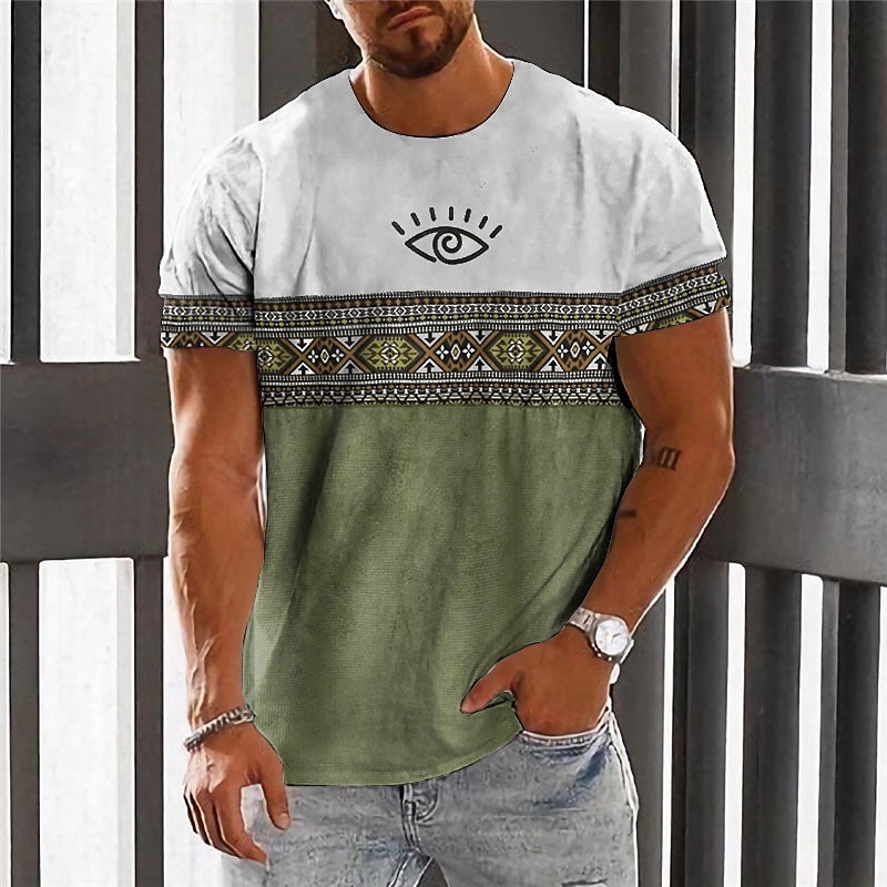 Men's Graphic Color Block Tribal T shirt Short Sleeve T shirt 3D Print Crew Neck Shirt Fashion Designer Ethnic Outdoor Daily Sports Blue Brown Green Spring & Summer Clothing Apparel S M L XL 2XL 3XL