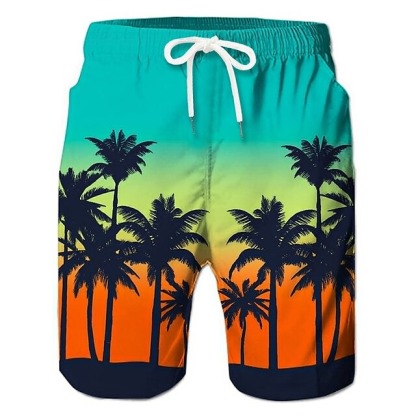 Men's Coconut Tree Board Shorts Swim Shorts Swim Trunks Mid Waist Hawaiian Boho Casual Daily Holiday Drawstring with Mesh lining Elastic Waist Designer Clothing Apparel
