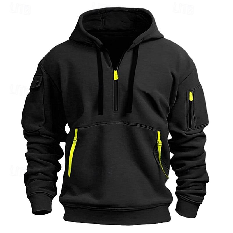 Men's Hoodie Quarter Zip Hoodie Black Navy Blue Khaki Light Grey Hooded Plain Pocket Sports & Outdoor Daily Holiday Streetwear Basic Casual Spring &  Fall Clothing Apparel Hoodies Sweatshirts