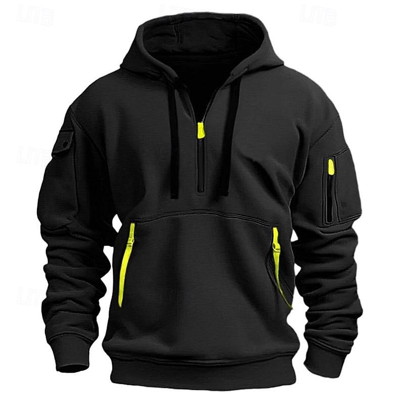 Men's Hoodie Quarter Zip Hoodie Black Navy Blue Khaki Light Grey Hooded Plain Pocket Sports & Outdoor Daily Holiday Streetwear Basic Casual Spring &  Fall Clothing Apparel Hoodies Sweatshirts