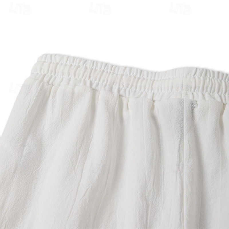 Men's Trousers Summer Pants Baggy Pants Beach Pants Casual Pants Drawstring Front Pocket Straight Leg Plain Comfort Soft Full Length Yoga Holiday Beach Fashion Hawaiian Black White