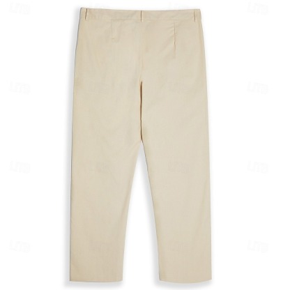 Men's Linen Pants Trousers Summer Pants Buttons Front Pocket Pleats Plain Comfort Breathable Full Length Casual Daily Holiday Fashion Basic Loose Fit Black White