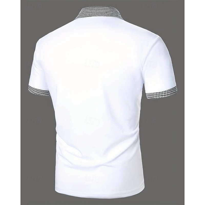 Men's Golf Shirt Golf Polo Work Casual Lapel Short Sleeve Basic Modern Color Block Houndstooth Patchwork Spring & Summer Regular Fit Black White Red Navy Blue Blue Beige Golf Shirt