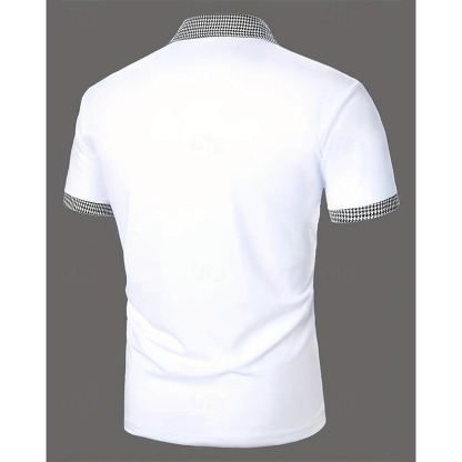 Men's Golf Shirt Golf Polo Work Casual Lapel Short Sleeve Basic Modern Color Block Houndstooth Patchwork Spring & Summer Regular Fit Black White Red Navy Blue Blue Beige Golf Shirt
