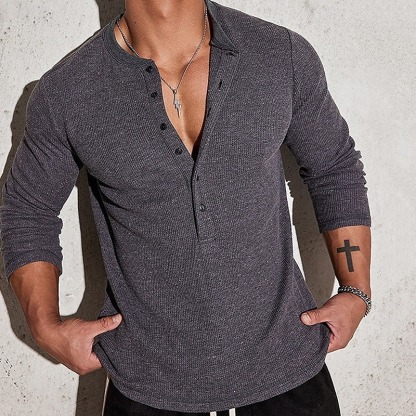 Men's T Shirt Henley Shirt Tee Tee Top Long Sleeve Henley Summer Spring Plain Fashion Designer Basic Buttons Vacation Street Going out Apricot Navy Blue Light Grey Top Tee for Men