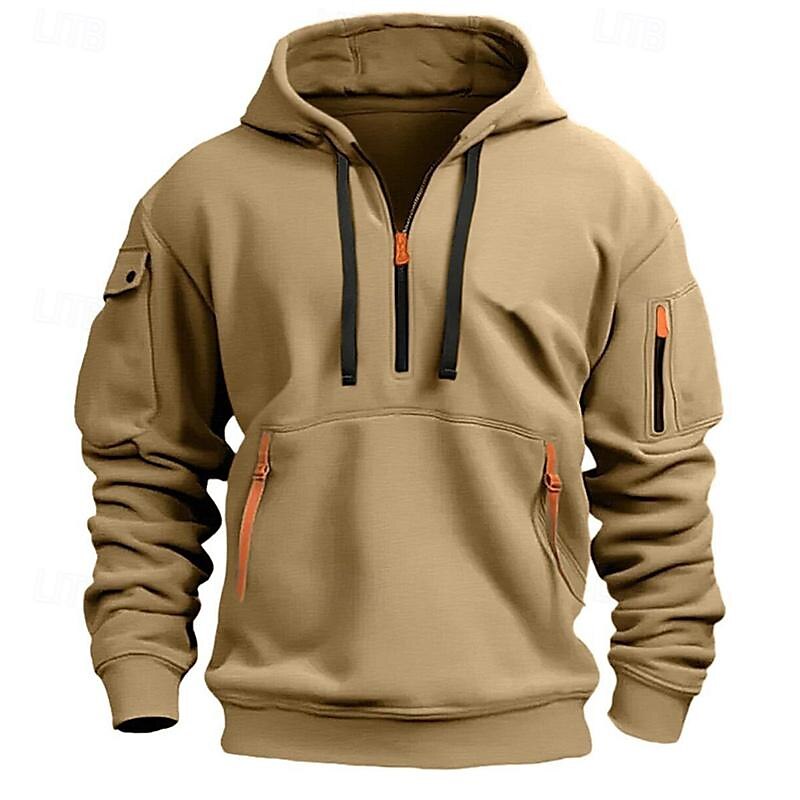Men's Hoodie Quarter Zip Hoodie Black Navy Blue Khaki Light Grey Hooded Plain Pocket Sports & Outdoor Daily Holiday Streetwear Basic Casual Spring &  Fall Clothing Apparel Hoodies Sweatshirts