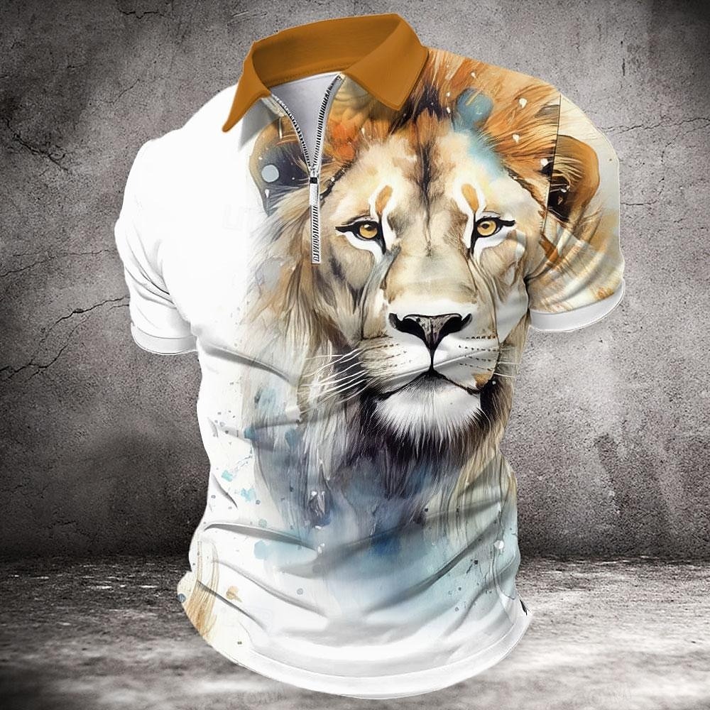 Men's Zip Polo Shirts Golf Shirt Short Sleeve Polo Shirts Collared Shirts Funny Streetwear Vacation Wear Party Outfits 3D Print Quarter Zip Polo White