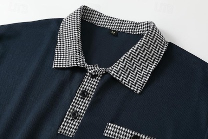Men's Golf Shirt Golf Polo Work Casual Lapel Short Sleeve Basic Modern Color Block Houndstooth Patchwork Spring & Summer Regular Fit Black White Red Navy Blue Blue Beige Golf Shirt