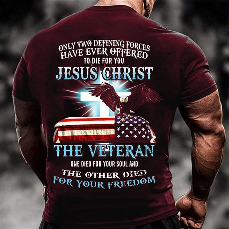 Veterans Day Men's Patriot Patriotic Veteran Graphic Eagle National Flag T shirt Tee Short Sleeve T shirt 3D Print Crew Neck Shirt Vintage Fashion Designer Outdoor Casual Daily Black Blue Red Spring