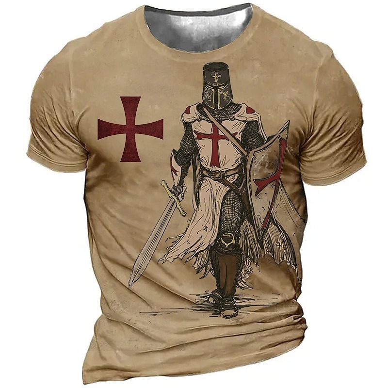 Men's Unisex Templar Cross Graphic Prints Soldier T shirt Distressed T Shirt Short Sleeve T shirt 3D Print Crew Neck Shirt Sports Designer Casual Outdoor Street Daily Light Yellow Black Yellow Summer