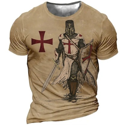 Men's Unisex Templar Cross Graphic Prints Soldier T shirt Distressed T Shirt Short Sleeve T shirt 3D Print Crew Neck Shirt Sports Designer Casual Outdoor Street Daily Light Yellow Black Yellow Summer