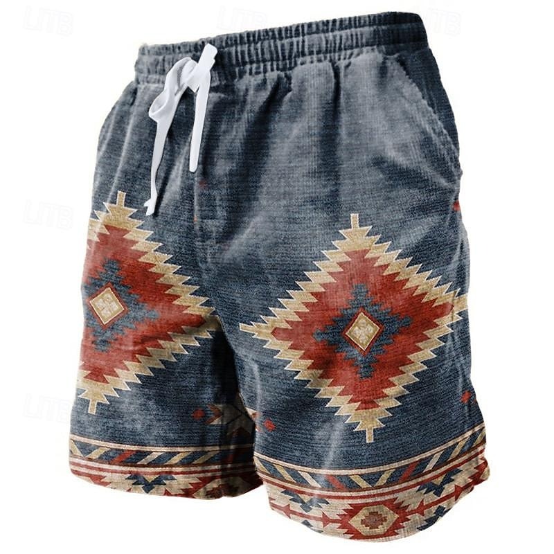 Men's Geometric Pattern Graphic Prints Sweat Shorts Beach Shorts Terry Shorts Mid Waist Vintage Ethnic Style Retro Vintage Daily Holiday Streetwear Drawstring Elastic Waist 3D Print Designer Clothing