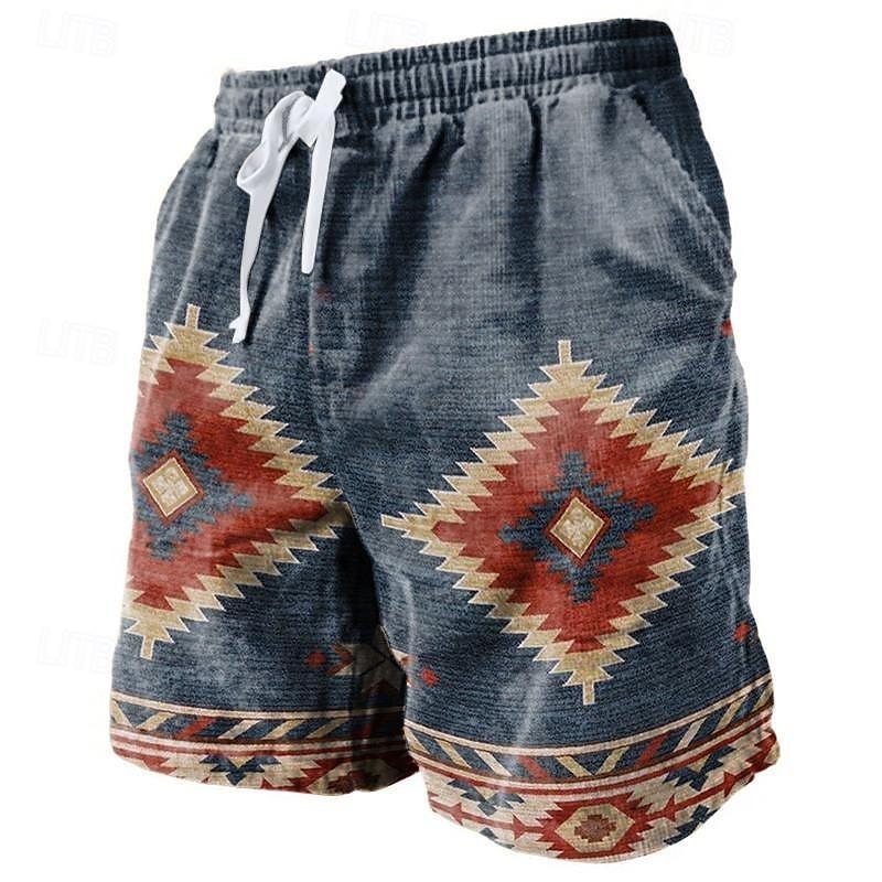 Men's Geometric Pattern Graphic Prints Sweat Shorts Beach Shorts Terry Shorts Mid Waist Vintage Ethnic Style Retro Vintage Daily Holiday Streetwear Drawstring Elastic Waist 3D Print Designer Clothing