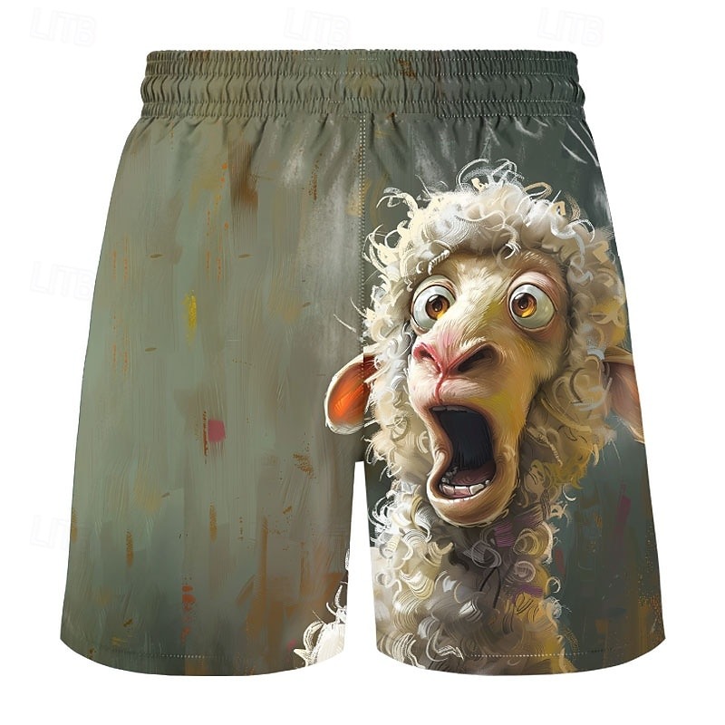 Men's Sheep Funny Ugly Animals Swimming Trunks Board Shorts Shorts Mid Waist Streetwear Hawaiian Casual Daily Holiday Pocket Drawstring Elastic Waist Designer Clothing Apparel