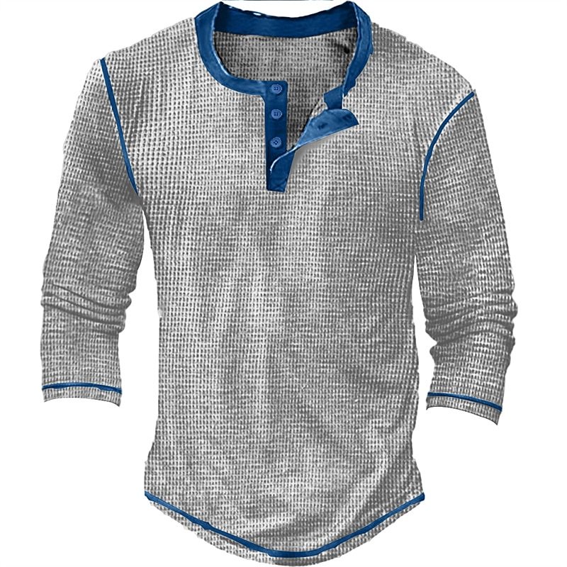 Men's T shirt Tee Henley Shirt Waffle Knit Tee Tee Top Long Sleeve Shirt Color Block Henley Street Vacation Long Sleeve Patchwork Clothing Apparel Fashion Designer Basic