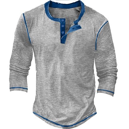 Men's T shirt Tee Henley Shirt Waffle Knit Tee Tee Top Long Sleeve Shirt Color Block Henley Street Vacation Long Sleeve Patchwork Clothing Apparel Fashion Designer Basic