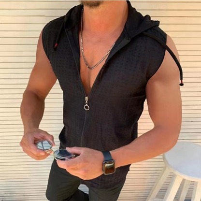 100% Cotton Men's Tank Top Zip Up Hoodies Sleeveless Hoodie Floral Grid Plaid Hooded Vacation Casual Sleeveless Drawstring Clothing Apparel Fashion Casual Breathable Comfortable Tank Top