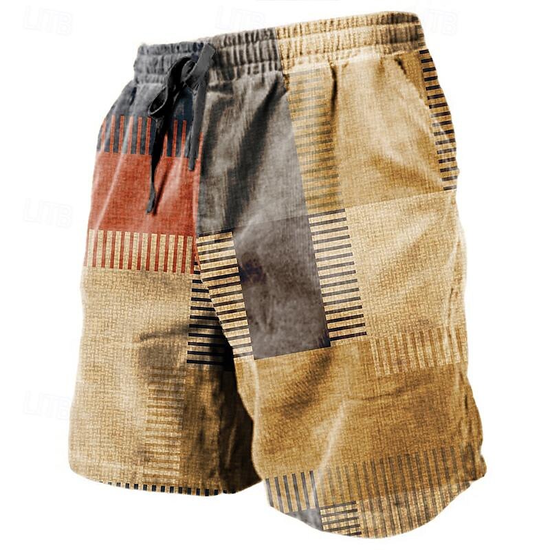 Men's Graphic Color Block Stripe Shorts Summer Shorts Beach Shorts Mid Waist Streetwear Hawaiian Designer Casual Daily Holiday Drawstring Elastic Waist 3D Print Designer Clothing Apparel